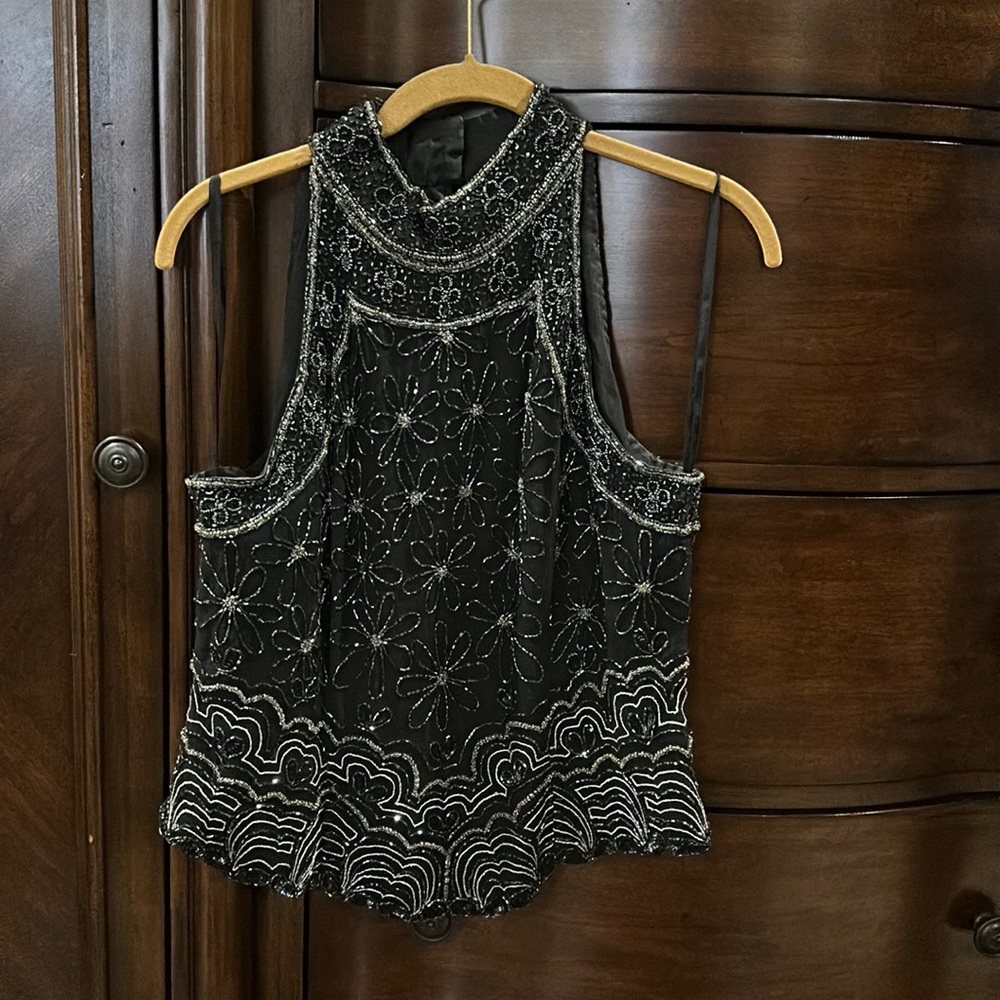 Silk Sequined Top Evening Wear Medium